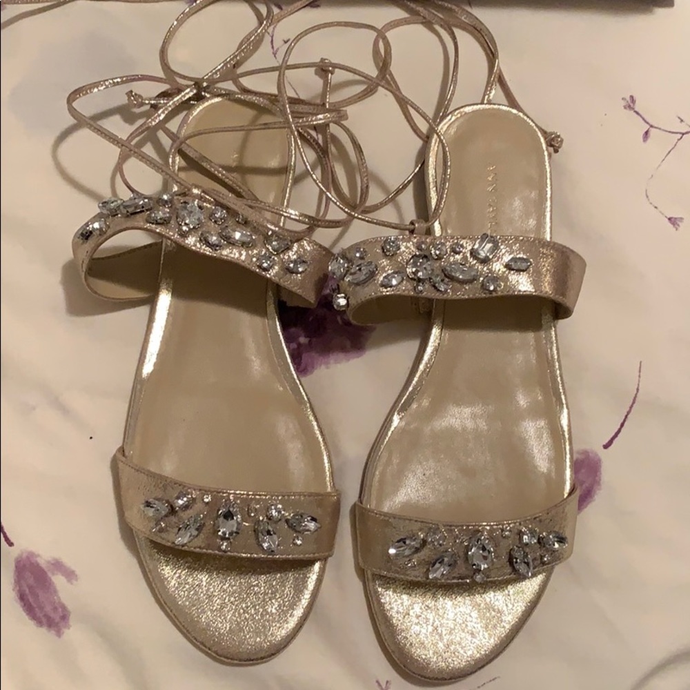 Ann Taylor Bedazzled Sandals w/ Wrap-Around Straps